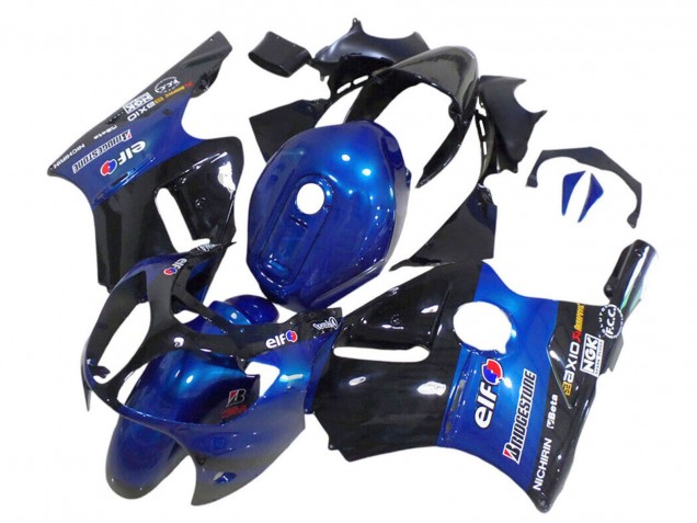 Kawasaki ZX12R Motorrad Verkleidung 2000-2001 - Blau Glanzendes Schwarz Elf Bridgestone