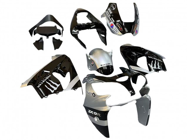 Kawasaki ZX9R Motorrad Verkleidung 2002-2003 - Silber Glanzendes Schwarz Monster Elf