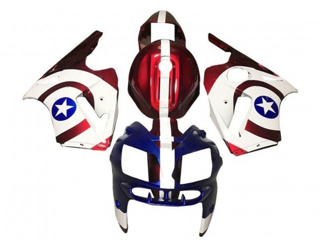 Kawasaki ZX12R Motorrad Verkleidung 2000-2001 - Bonbon Rot Weiss Blau Captain America