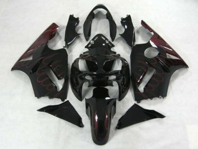 Kawasaki ZX12R Motorrad Verkleidung 2002-2006 - Glanzendes Schwarz Burgundy Flamme