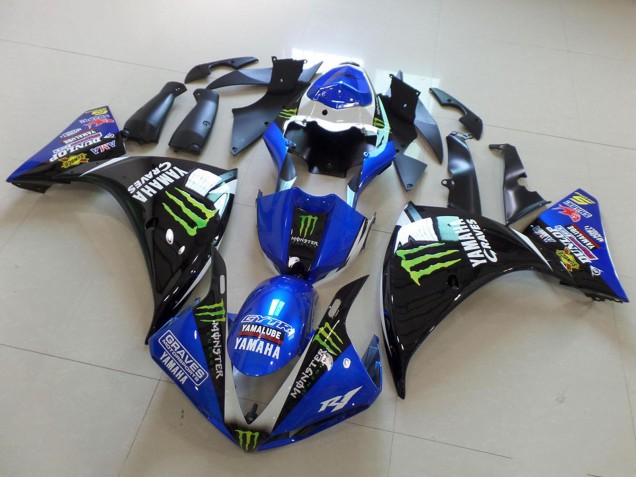 Yamaha YZF R1 Motorrad Verkleidung 2012-2014 - Blau Weiss Glanzendes Schwarz Grun Graves Yamalube Monster
