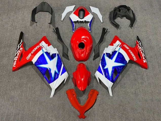 Kawasaki EX300 Motorrad Verkleidung 2013-2024 - Weiss Rot Blau Stern Captain America