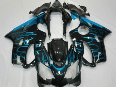 Honda CBR600 F4i Motorrad Verkleidung 2001-2003 - Glanzendes Schwarz Hellblau Flamme