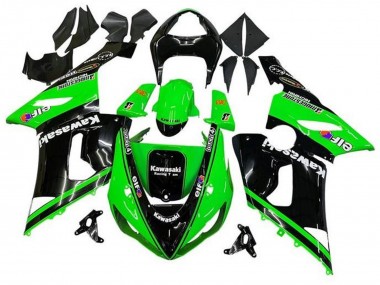 Kawasaki ZX6R Motorrad Verkleidung 2005-2006 - Glanzendes Schwarz Grun Weiss Elf Touch4 Bridgestone