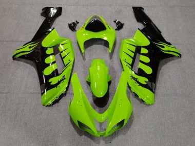 Kawasaki ZX6R Motorrad Verkleidung 2007-2008 - Grun Schwarz Flamme
