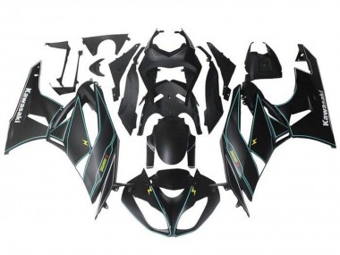 Kawasaki ZX6R Motorrad Verkleidung 2009-2012 - Matt Schwarz Blau Gelb Streifen