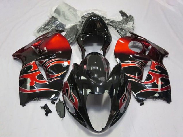 Suzuki GSXR 1300 Hayabusa Motorrad Verkleidung 1996-2007 - Glanzendes Schwarz Rot Tribal
