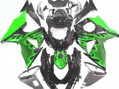 Suzuki GSXR 1000 Motorrad Verkleidung 2009-2016 - Glanzendes Schwarz Grun Flamme