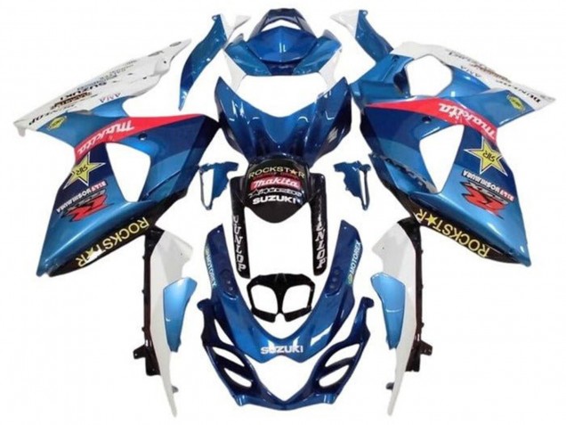 Suzuki GSXR 1000 Motorrad Verkleidung 2009-2016 - Weiss Hellblau Rot Gelb RockStar