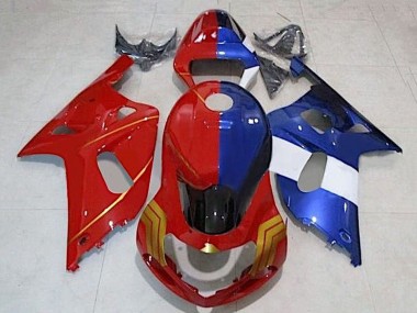 Suzuki GSXR 600 / GSXR 750 Motorrad Verkleidung 2001-2003 - Rot Blau Geteiltes Gold