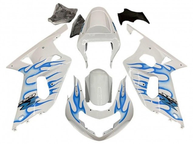Suzuki GSXR 600 / GSXR 750 Motorrad Verkleidung 2001-2003 - Weiss Blau Flamme