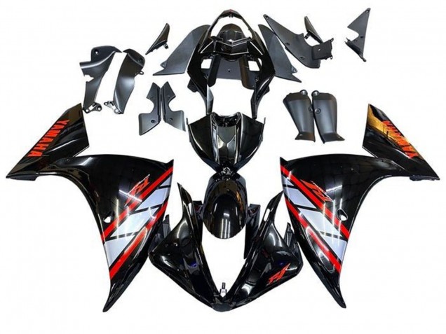 Yamaha YZF 1000 R1 Motorrad Verkleidung 2012-2014 - Glanzendes Schwarz Silber Rot Streifen