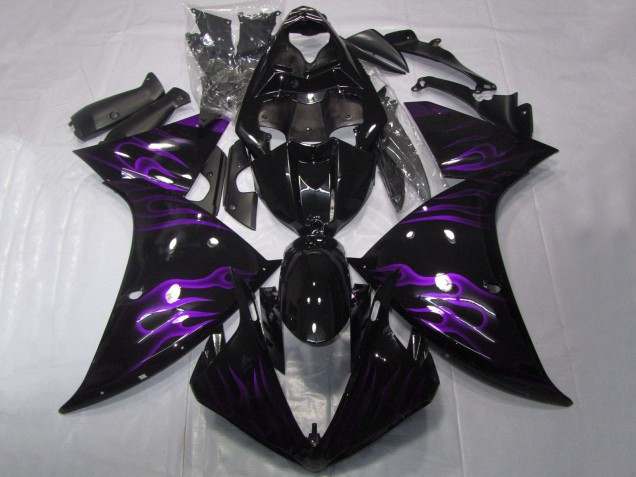 Yamaha YZF 1000 R1 Motorrad Verkleidung 2012-2014 - Glanzendes Schwarz Lila Flamme