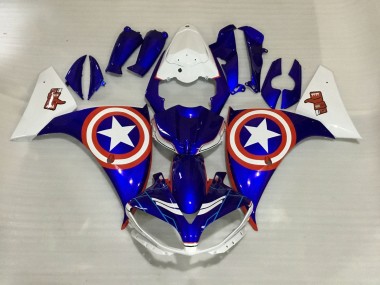 Yamaha YZF 1000 R1 Motorrad Verkleidung 2012-2014 - Weiss Blau Rot Stern Captain America
