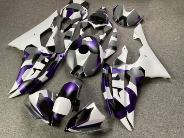 Yamaha YZF R6 Motorrad Verkleidung 2008-2016 - Weiss Lila Grau Schwarz Camouflage