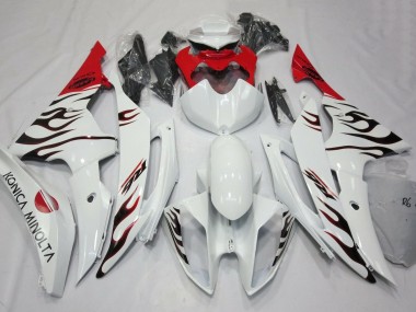 Yamaha YZF R6 Motorrad Verkleidung 2008-2016 - Weiss Rot Schwarz Flamme