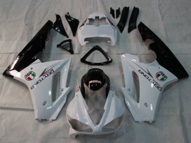 Triumph Daytona 675 Triple Motorrad Verkleidung 2009-2012 - Weiss Glanzendes Schwarz Motul