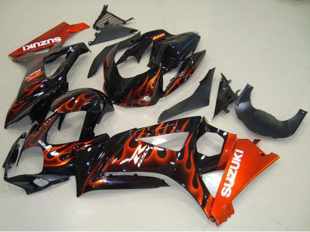 Suzuki GSXR 1000 Motorrad Verkleidung 2007-2008 - Glanzendes Schwarz Orange Flamme