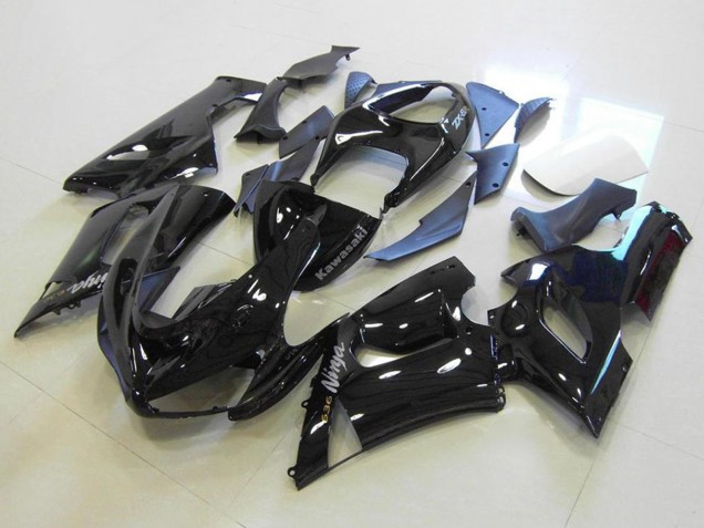 Kawasaki ZX6R Motorrad Verkleidung 2005-2006 - Glanzendes Schwarz Silber Aufkleber