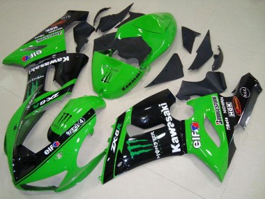 Kawasaki ZX6R Motorrad Verkleidung 2005-2006 - Grun Glanzendes Schwarz Elf Monster