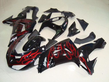 Kawasaki ZX10R Motorrad Verkleidung 2006-2007 - Glanzendes Schwarz Rot Flamme