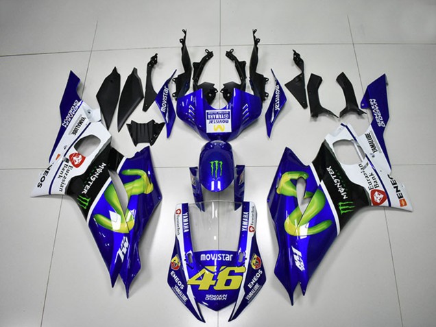 Yamaha YZF R6 Motorrad Verkleidung 2017-2023 - Weiss Blau Schwarz Grun Monster MoviStar 46