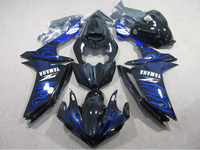 Yamaha YZF R1 Motorrad Verkleidung 2007-2008 - Glanzendes Schwarz Blau Flamme