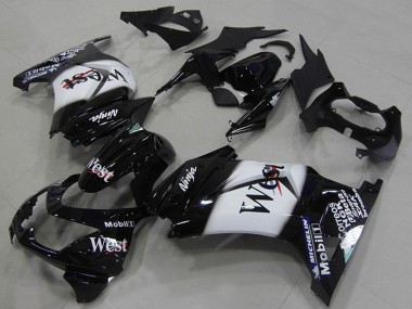 Kawasaki ZX250R Motorrad Verkleidung 2008-2012 - Glanzendes Schwarz Weiss West