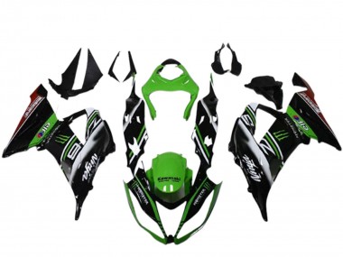 Kawasaki ZX6R Motorrad Verkleidung 2013-2018 - Grun Schwarz Weiss Elf Monster