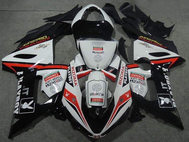 Kawasaki ZX6R Motorrad Verkleidung 2005-2006 - Weiss Schwarz Rot Rizoma Playboy