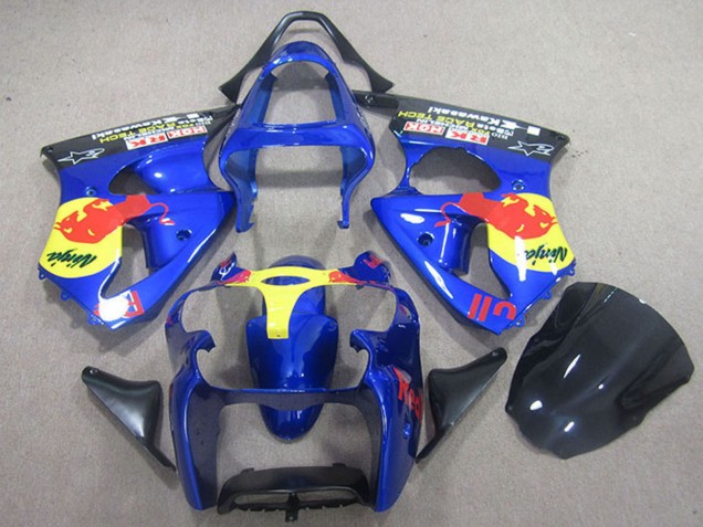 Kawasaki ZX6R Motorrad Verkleidung 2000-2002 - Blau Gelb Red Bull