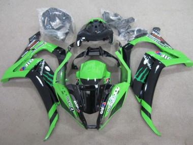 Kawasaki ZX10R Motorrad Verkleidung 2011-2015 - Grun Glanzendes Schwarz Grun Elf Touch4 Monster