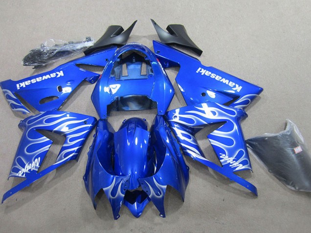 Kawasaki ZX10R Motorrad Verkleidung 2004-2005 - Blau Weiss Flamme