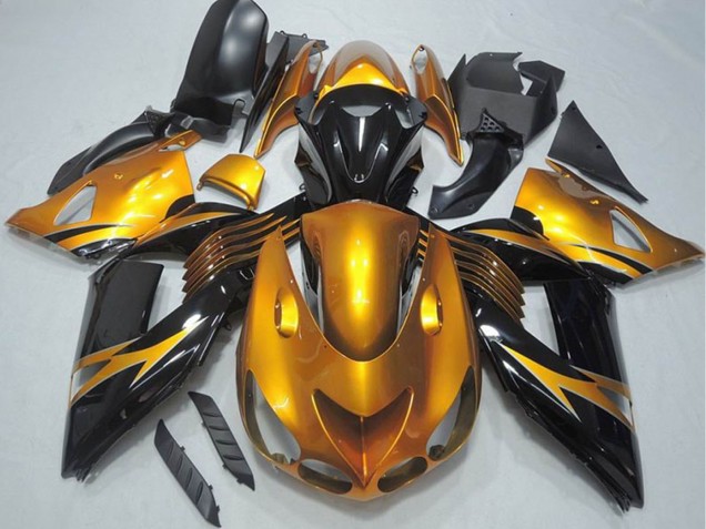 Kawasaki ZX14R ZZR1400 Motorrad Verkleidung 2006-2011 - Gold Glanzendes Schwarz