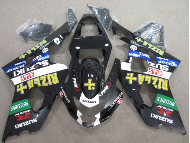 Suzuki GSXR 600 Motorrad Verkleidung 2004-2005 - Glanzendes Schwarz Weiss Grun Gelb Rizla