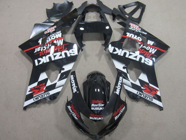 Suzuki GSXR 600 Motorrad Verkleidung 2004-2005 - Glanzendes Schwarz Rot Weiss Telefonica MoviStar