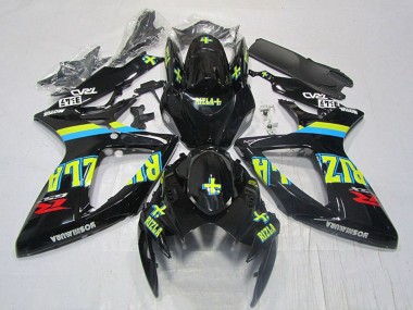 Suzuki GSXR 600 Motorrad Verkleidung 2006-2007 - Glanzendes Schwarz Gelb Rizla Rot