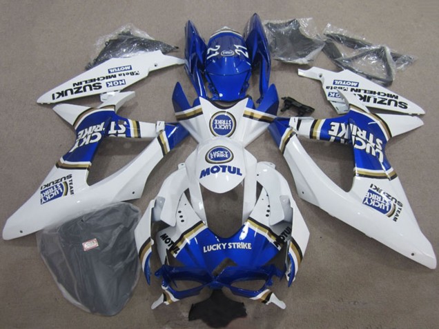 Suzuki GSXR 600 Motorrad Verkleidung 2008-2010 - Weiss Blau Lucky Strike Motul
