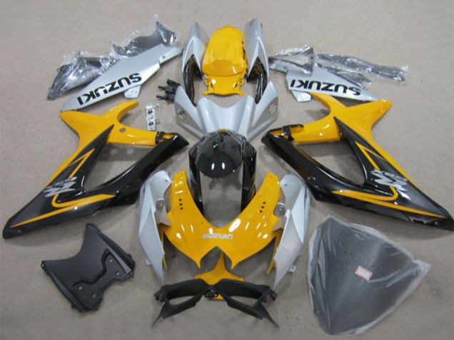 Suzuki GSXR 600 Motorrad Verkleidung 2008-2010 - Gelb Silber Glanzendes Schwarz