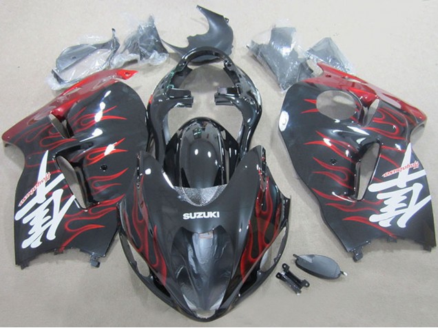 Suzuki GSXR 1300 Hayabusa Motorrad Verkleidung 1996-2007 - Schwarz Rot Flamme