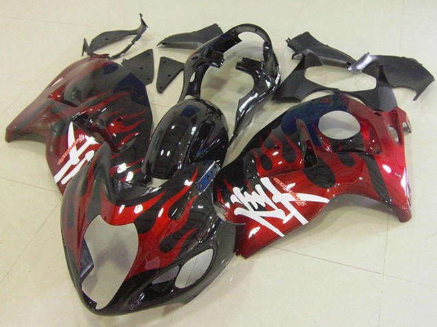 Suzuki GSXR 1300 Hayabusa Motorrad Verkleidung 1996-2007 - Glanzendes Schwarz Rot Flamme