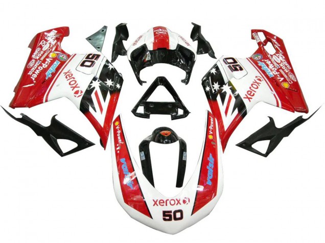 Ducati 848 1098 1198 Motorrad Verkleidung 2007-2014 - Weiss Rot Glanzendes Schwarz Valsir Xerox 50