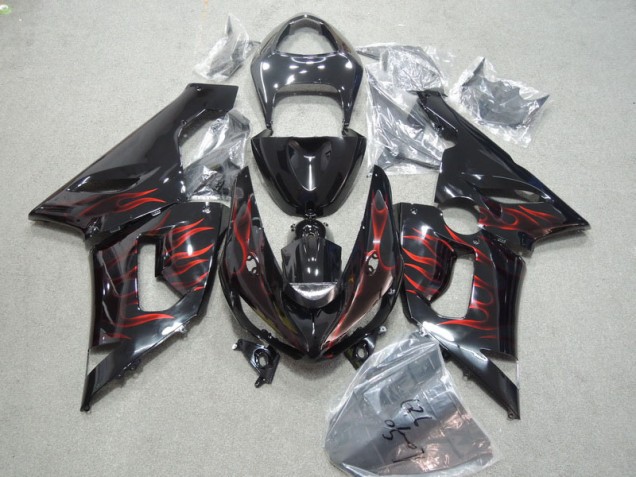 Schwarz rote Flamme 2005-2006 ZX6R Motorrad Verkleidungen Schwarz rote Flamme 2005-2006 ZX6R Motorrad Verkleidungen