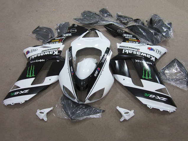 Schwarz weißes Monster 2007-2008 ZX6R Motorrad Verkleidung Schwarz weißes Monster 2007-2008 ZX6R Motorrad Verkleidung