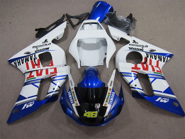 Weiß Blau Fiat 46 1998-2002 YZF R6 Motorrad Verkleidung Weiß Blau Fiat 46 1998-2002 YZF R6 Motorrad Verkleidung